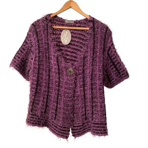 Les zazies Paris fuzzy chunky short sleeve cropped cardigan sweater NWT